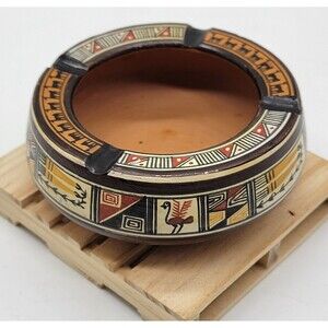 Vtg Hand Painted Terracotta Ashtray  Peru Pisac Cusco  Art Pottery